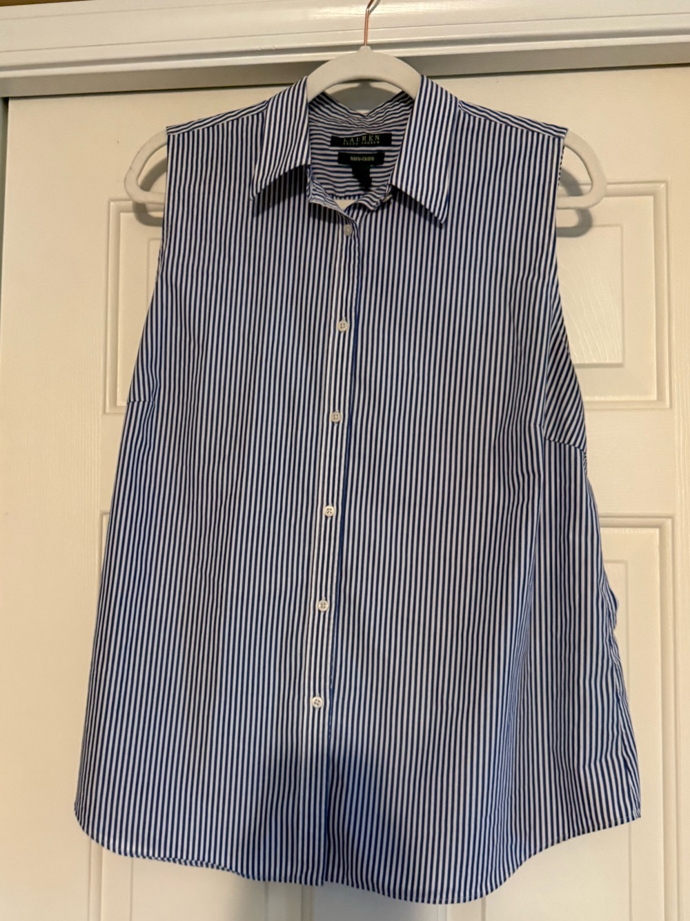 Ralph Lauren Blue and White Striped Sleeveless Button-Down